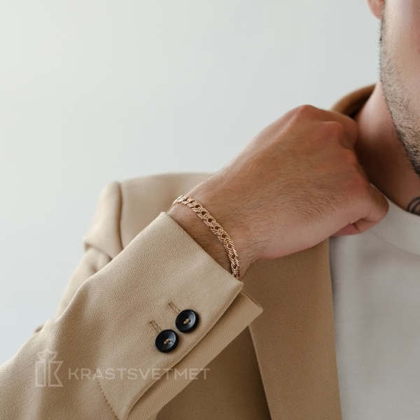 Браслет из красного золота, плетение «Ромб тройной»